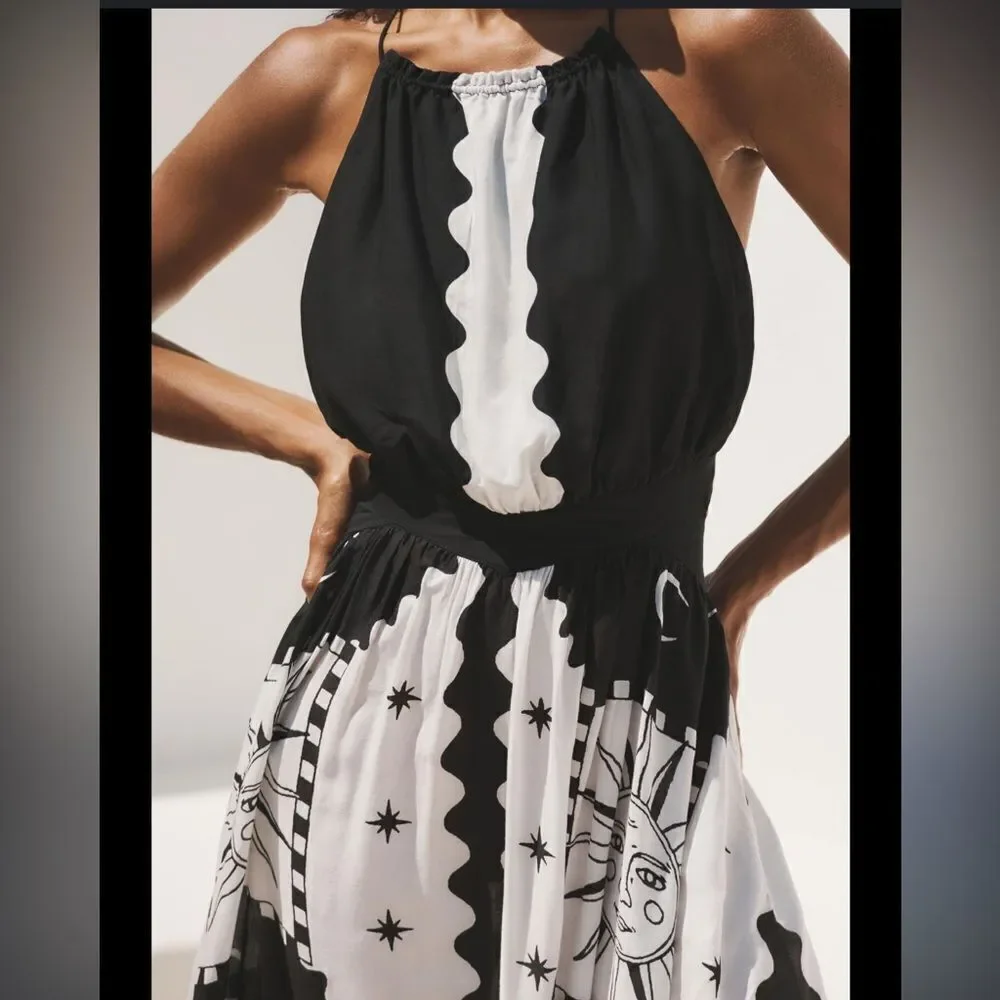 Anthropologie Tigre Indigo Celestial Print Halter Neck Maxi Dress - Picture 3 of 12
